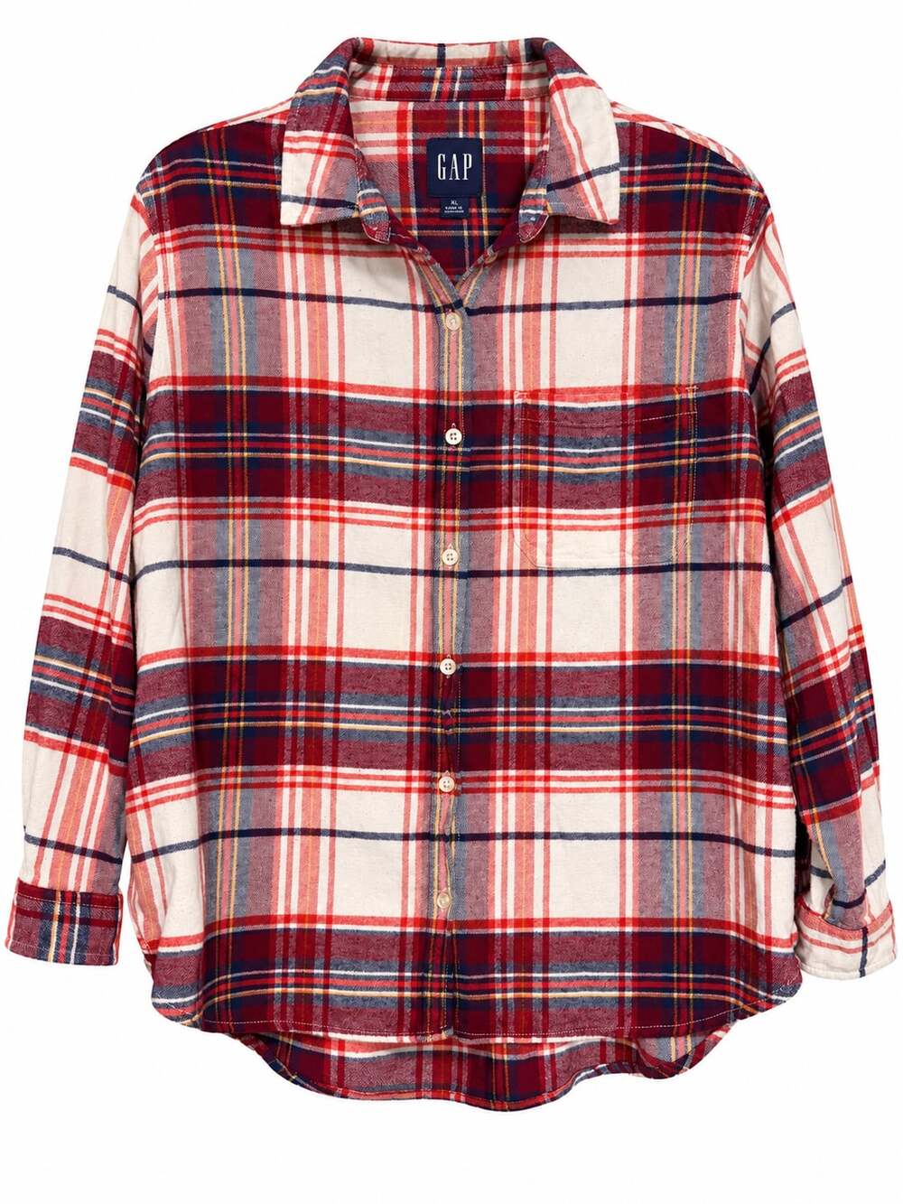Gap Red Blue White Plaid Long Sleeve Flannel Boyfriend Shirt XL